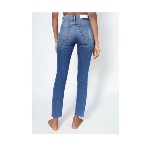 Re/Done 90’s High Rise Ankle Crop destroyed Knees Jeans in Dusk - Picture 4 of 7